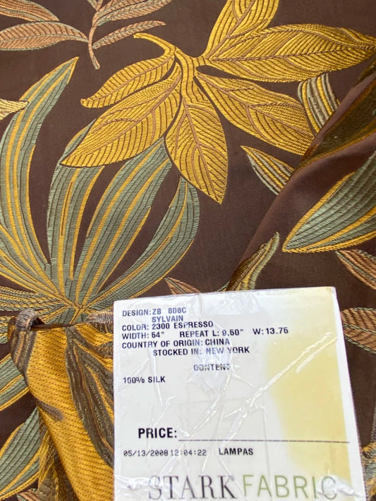 51 Berkbox72 Scalamandre Old World Weavers Square Silk Sylvain Espresso Dark Brown Damask Tropical Foliage Monstera MSRP USD 300+/Y Piece F
