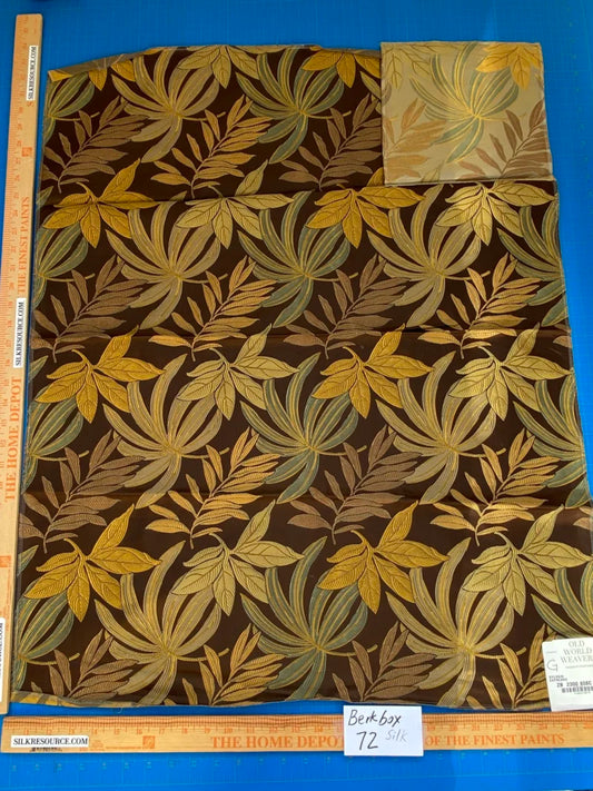 52 Berkbox72 Scalamandre Old World Weavers Square Silk Sylvain Espresso Dark Brown Damask Tropical Foliage Monstera MSRP USD 300+/Y Piece G