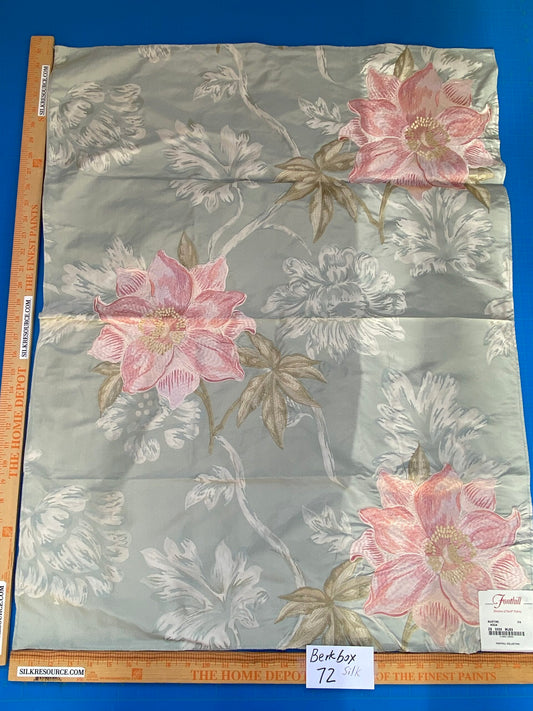56 Berkbox72 Scalamandre Square Silk Fonthill Austine Aqua Large Flower Embroidery On Silk MSRP USD 172/Y