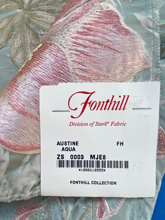 56 Berkbox72 Scalamandre Square Silk Fonthill Austine Aqua Large Flower Embroidery On Silk MSRP USD 172/Y