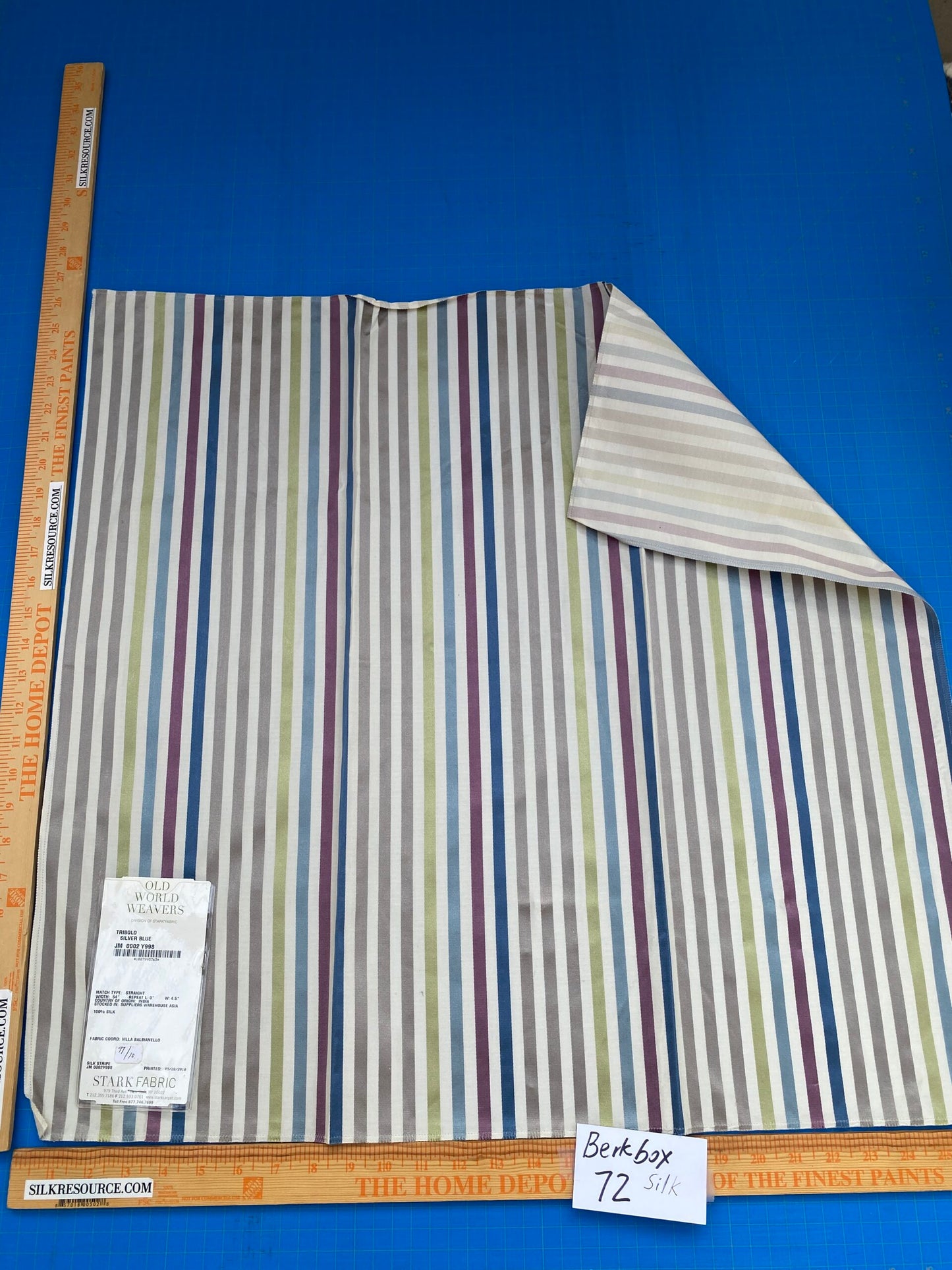 62 Berkbox72 Scalamandre Square Silk Tribolo Silver Blue Silk Stripe MSRP USD200/y