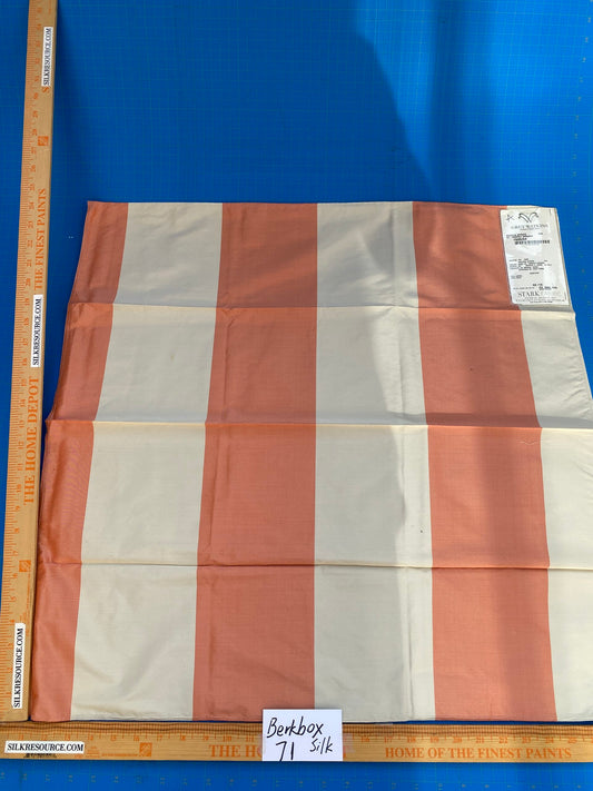 1 Berkbox71 Scalamandre Square 24x26" Silk Wool Grey Watkins Riviera Stripe St. Tropez Orange Beige / Natural MSRP USD300+/y