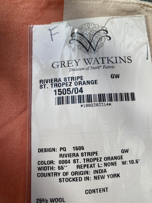 1 Berkbox71 Scalamandre Square 24x26" Silk Wool Grey Watkins Riviera Stripe St. Tropez Orange Beige / Natural MSRP USD300+/y