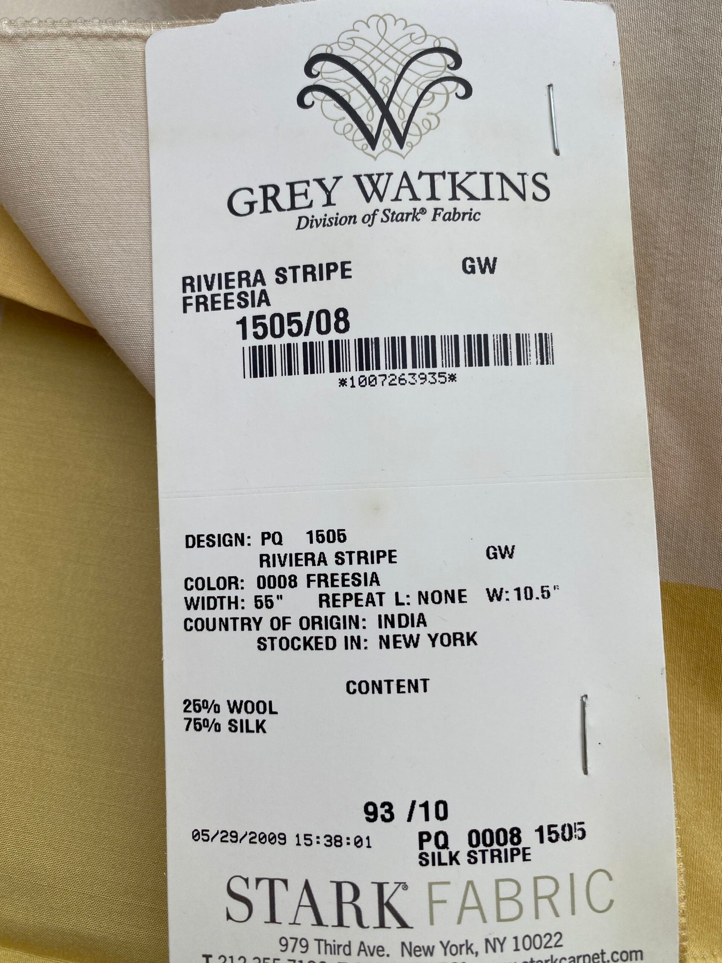 3 Berkbox71 Scalamandre Square Silk Grey Watkins Riviera Stripe Freesia Yellow MSRP USD300+/y