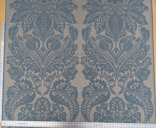 By yard Scalamandre Amelia Delphinium Blue Renaissance Damask Jacquard Linen Acanthus Feather MSRP USD 176/y