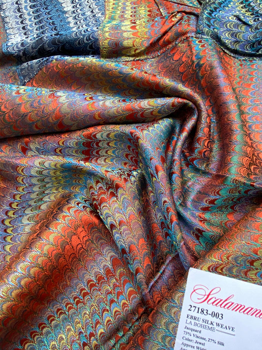 34 Berkbox71 Scalamandre Square Silk Ebru Silk Weave Jewel Marbled Paper Silk Jacquard Texture Orange MSRP USD 424/y