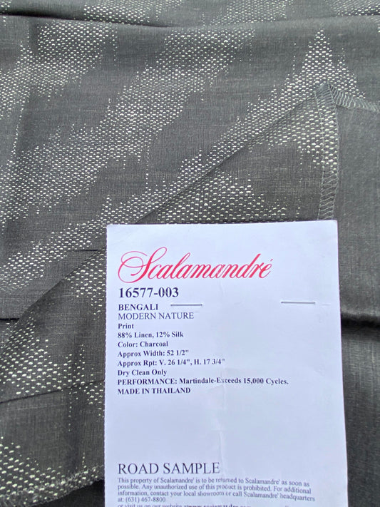35 Berkbox71 Scalamandre Square Silk Bengali Print Charcoal Gray White MSRP USD 262/y