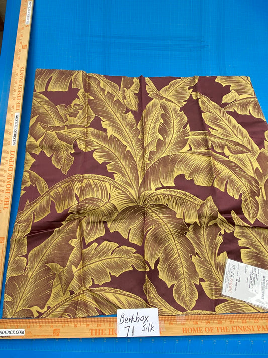 38 Berkbox71 Scalamandre Square Silk Grey Watkins Havana Malvarosa Leaves Foliage Malvarosa Purple Gold Tropical MSRP USD 412/y