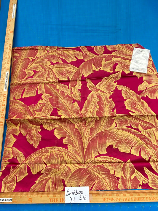 39 Berkbox71 Scalamandre Square Silk Grey Watkins Havana Cremisi Leaves Foliage Malvarosa Purple Gold Tropical MSRP USD 412/y