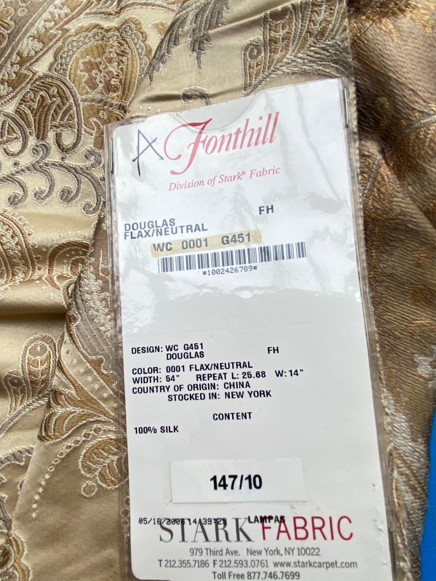 42 Berkbox71 Scalamandre Square Silk Fonthill Douglas Flax/Neutral Paisley Renaissance Damask MSRP USD 336/y