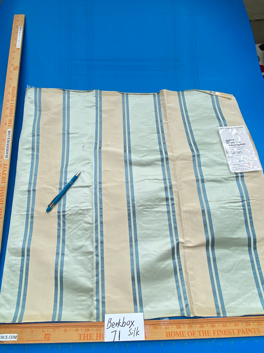 47 Berkbox71 Scalamandre Square Silk Old World Weavers Chaplin Sky Silk Stripe Light Blue Beige MSRP USD 300+/y