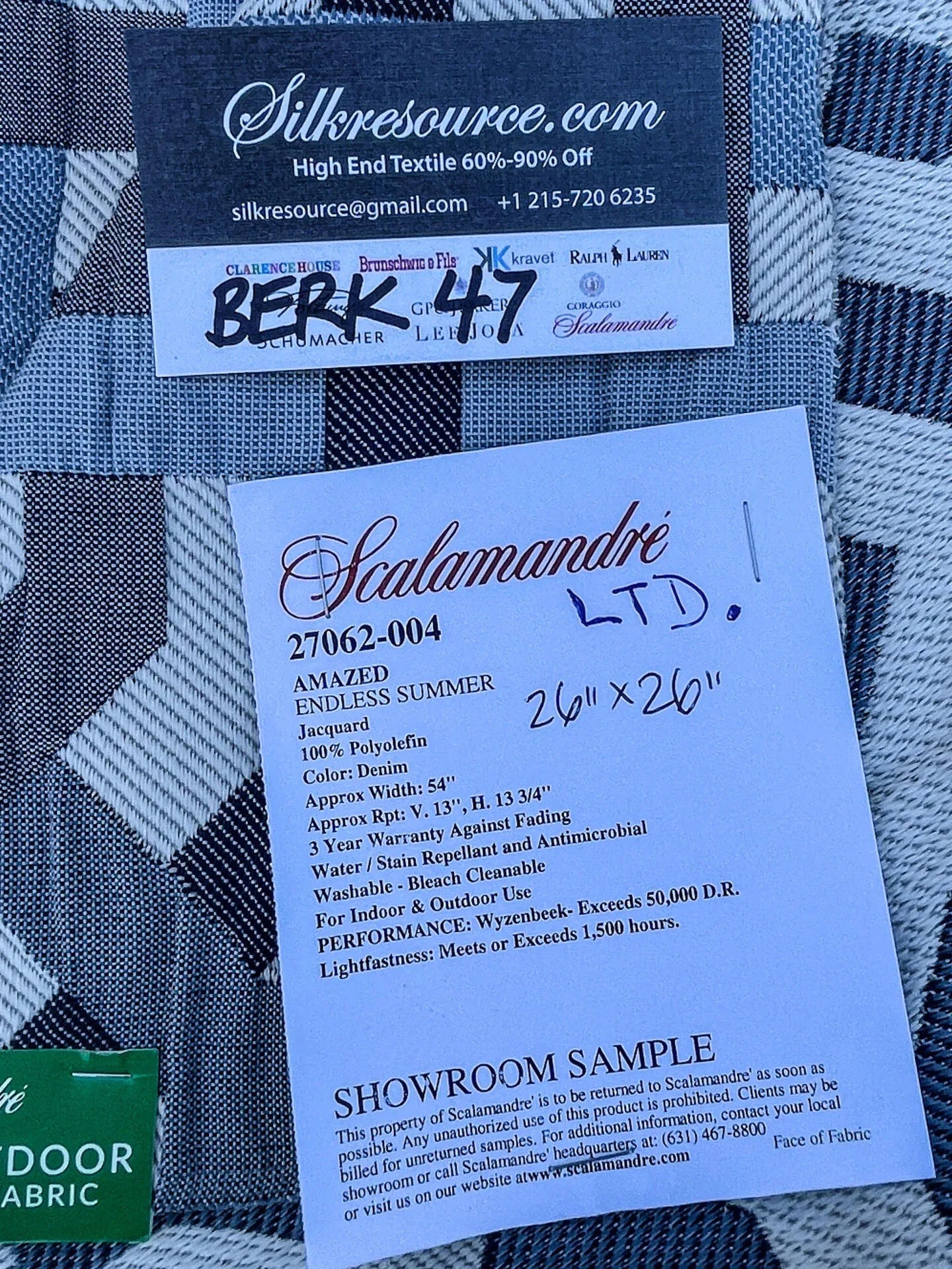 8 Berkbox47 26"x 26" Square Scalamandre Amazed Denim Endless Summer Geometric Jacquard