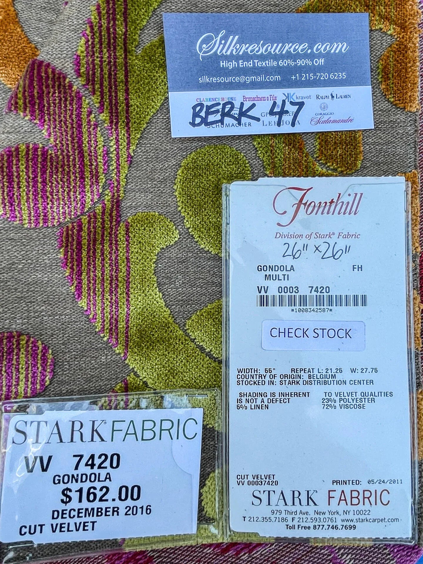 10 Berkbox47 26″x 26″ Square Scalamandre Gondola Multi Cut Velvet