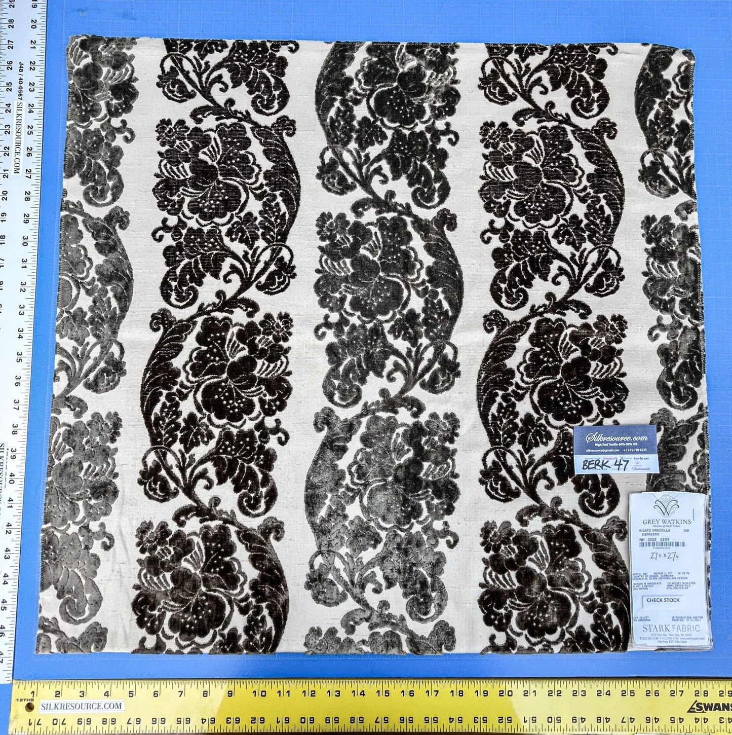11 Berkbox47 27″x 27″ Square Scalamandre Rigato Graziella Espresso Cut Velvet Brown White