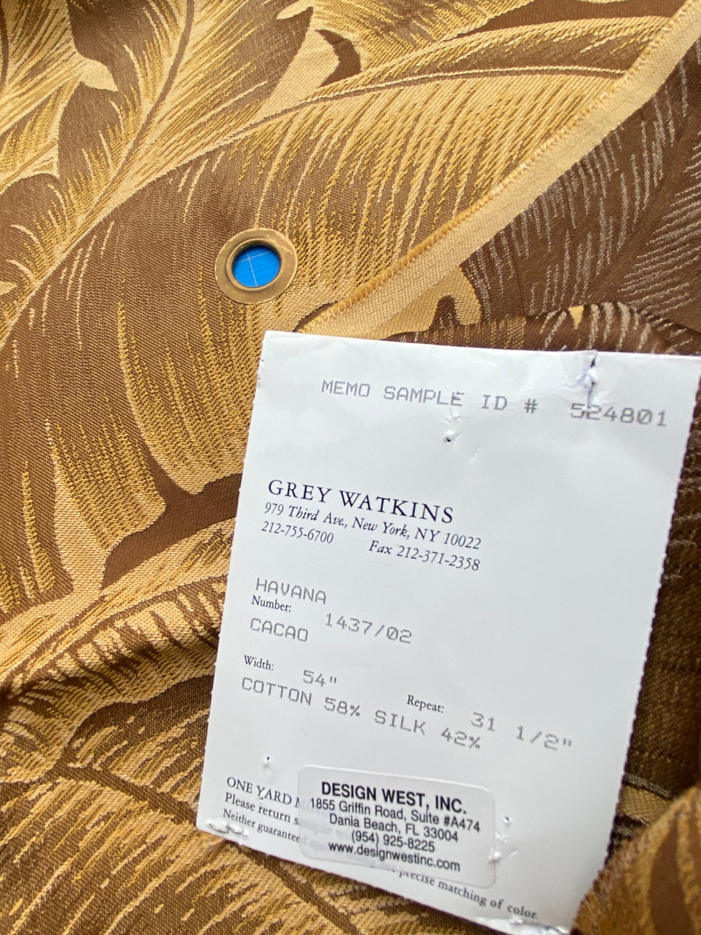 56 Berkbox71 Scalamandre Square Silk by Grey Watkins Havana Cacao Tropical Foliage Brown MSRP USD 412/y