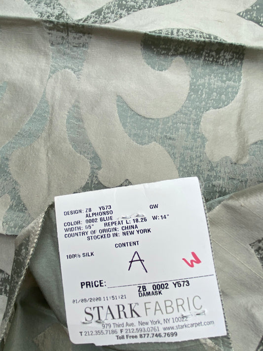 65 Berkbox71 Scalamandre Square Silk by Grey Watkins Alphonso Blue Damask Gray MSRP USD 228/y