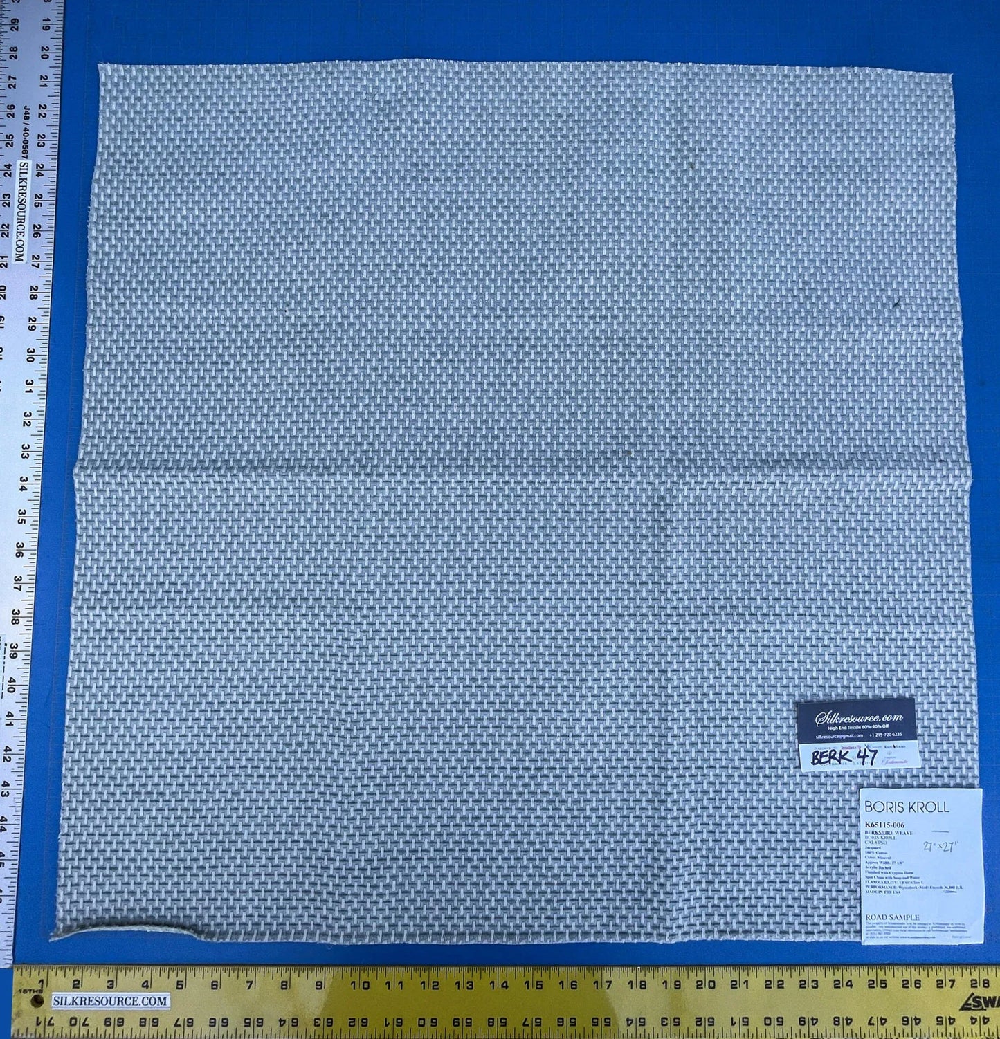 Scalamandre Boris Kroll BERKSHIRE WEAVE Mineral Light Blue White Small Scale 100% Cotton