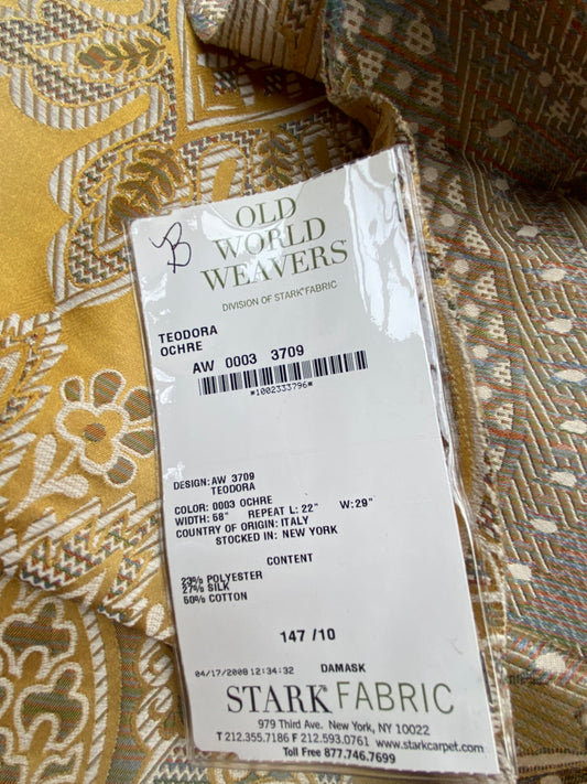 74 Berkbox71 Scalamandre Square Silk by Old World Weavers Teodora Ochre Gold Silk Damask Renaissance ArtichokeTraditional Damask MSRP USD 338/Y