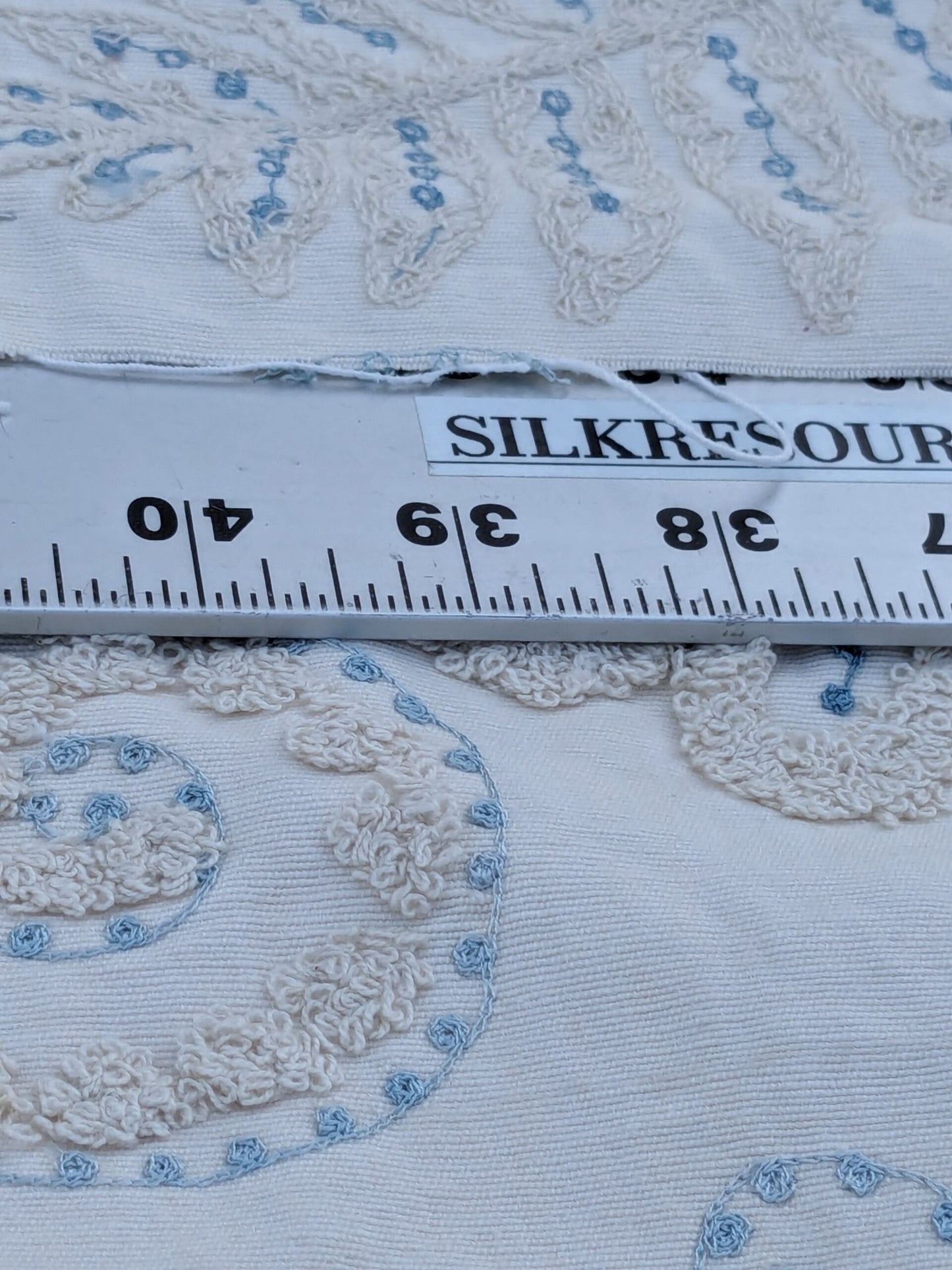 Scalamandre Fossils Blue Embroidery Fern Trilobite Paisley Heavy Cotton Blue on White MSRP USD372/y