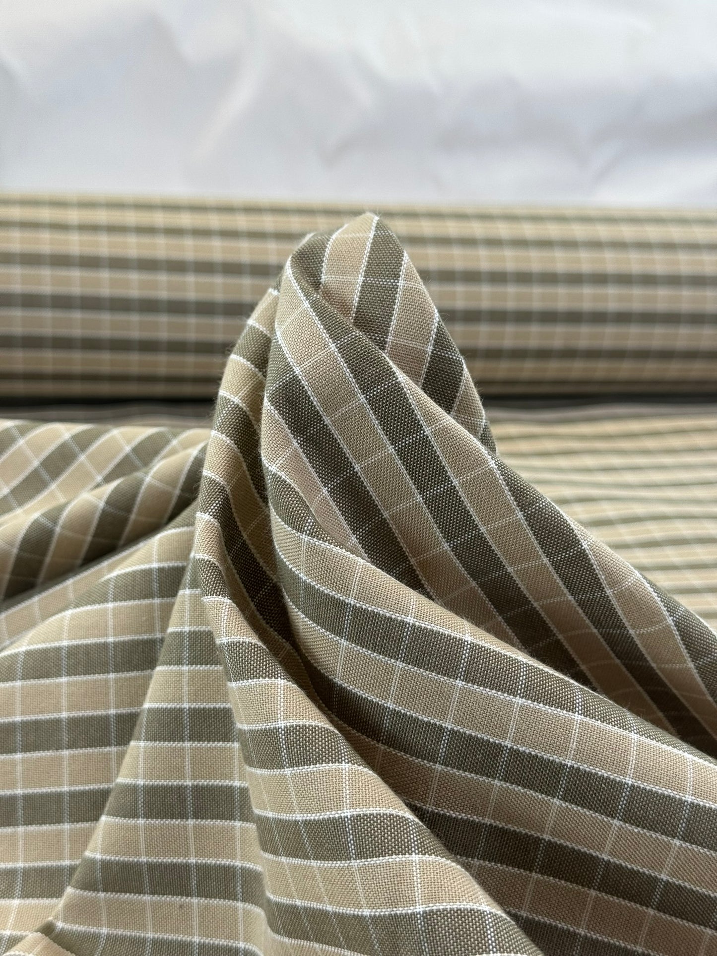 Scalamandre Oxford Check Tan and White Cotton Plaid from France - Brown Beige - By The Yard