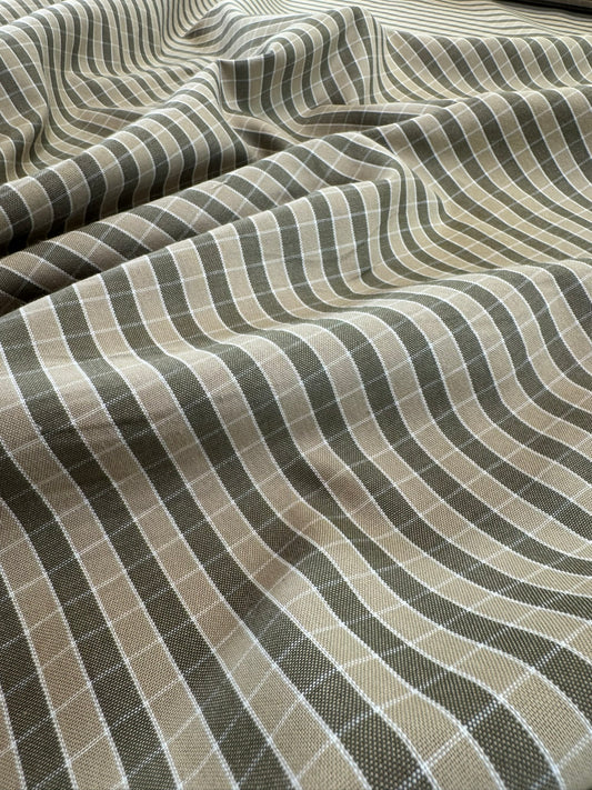 Scalamandre Oxford Check Tan and White Cotton Plaid from France - Brown Beige - By The Yard