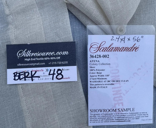 13 Berkbox48 2.4yard Scalamandre ATENA Beige Colony Collection Sheer 100% Polyester