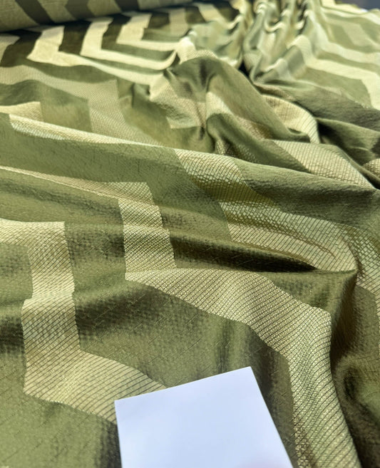 Scalamandre Savoir Faire Green Olive Chartreuse Chevron Silk - By The Yard - MSRP USD 264/y