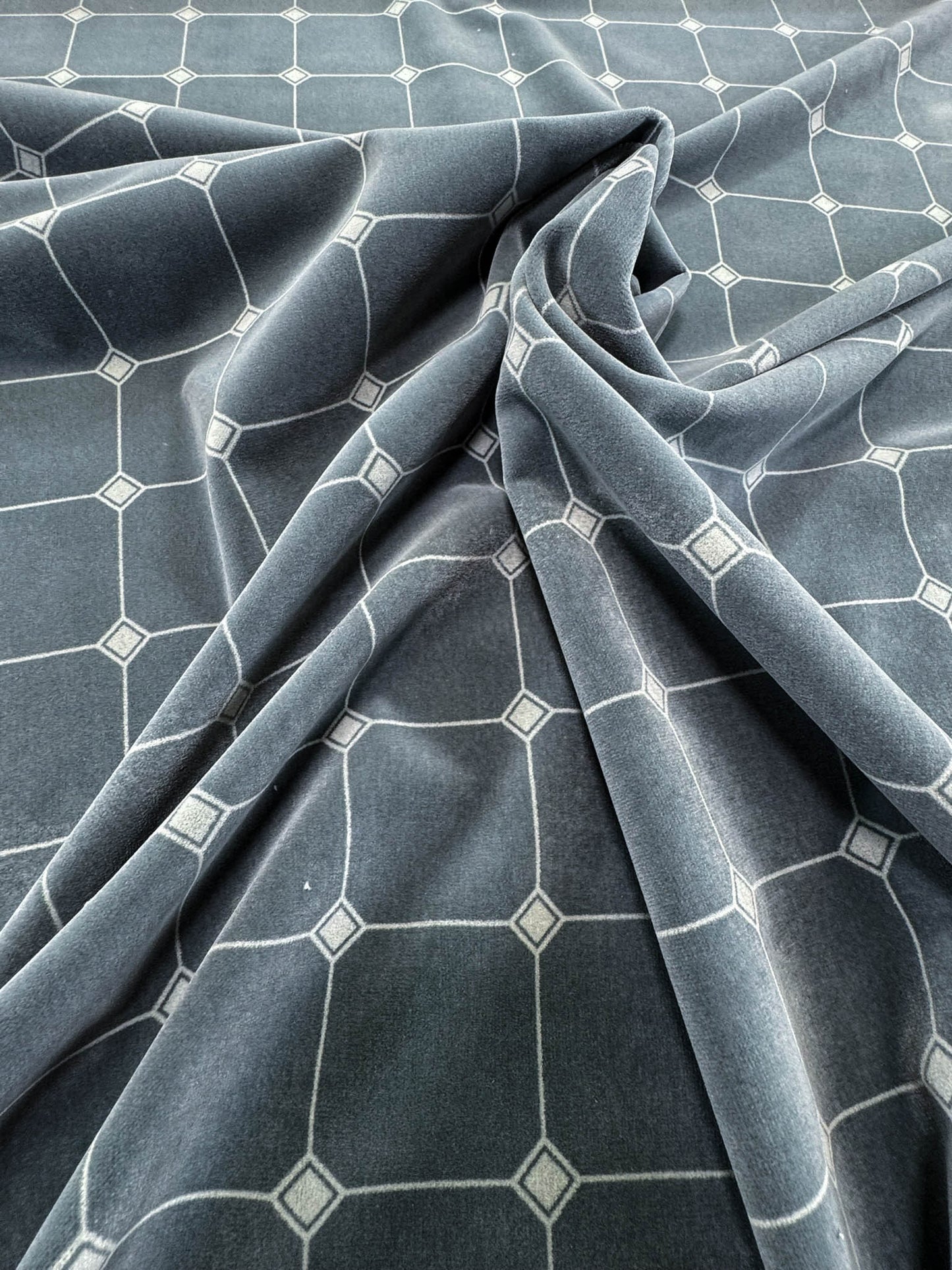 Scalamandre Zen - Jean Paul Gaultier Ciel Grey White Cotton Velvet Print Go Chess Asian Wisdom - By The Yard