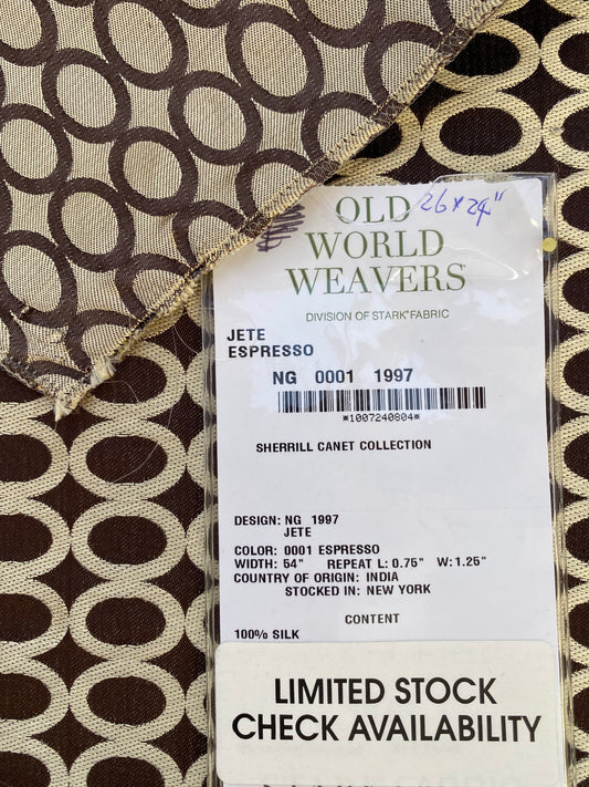 18 Berkbox73 Square Silk by Old World Weavers Jete Espresso Dot Circle Geometric Brown Beige 26"x32" MSRP USD 250/y