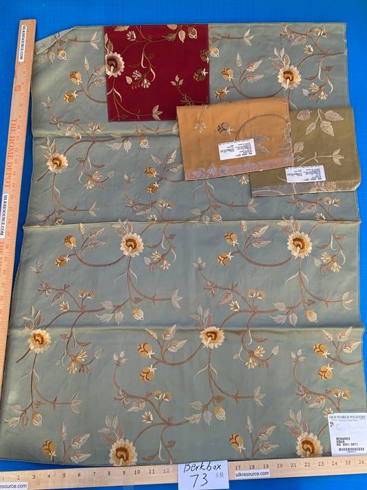 21 Berkbox73 Square Silk by Old World Weavers Benares Aqua Silk Embroidery 36"x 26" MSRP USD 250/y