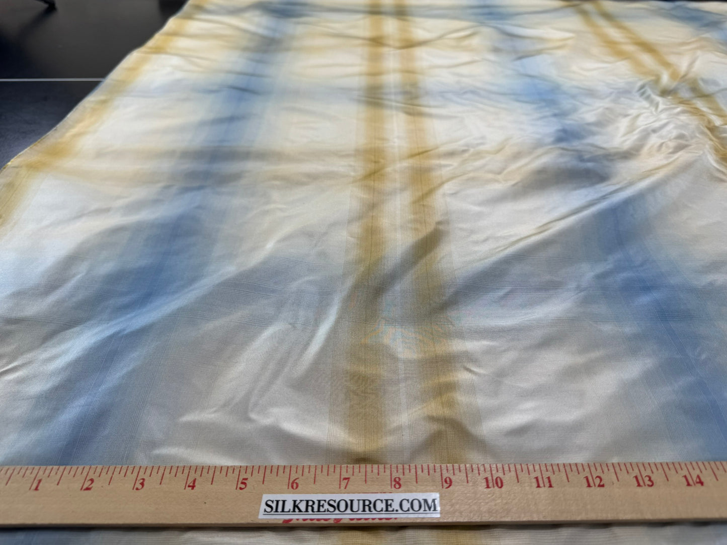 Scalamandre Balenottera Plaid Blu Gold & Beige Blue Silk Reversible - By The Yard - MSRP USD 340/y