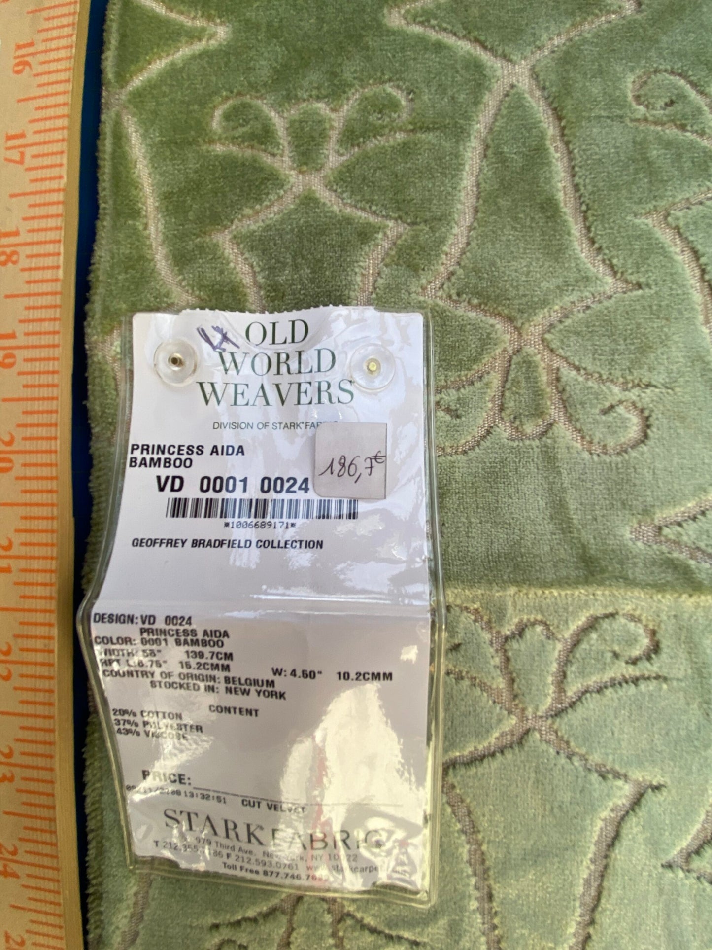 5 Berkbox74 Square Velvet by Old World Weavers Princess Aida Bamboo Green Cut Velvet Silky MSRP USD 265/Y