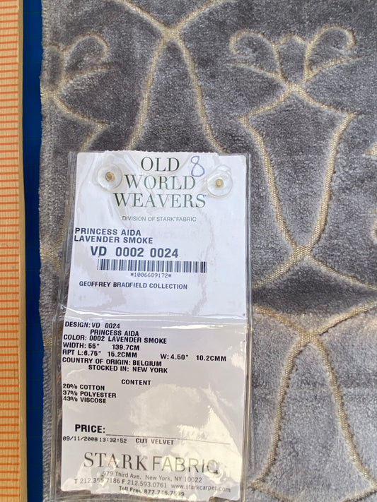 15 Berkbox74 Square Velvet by Old World Weavers Princess Aida Lavender Smoke Gray Cut Velvet Silky MSRP USD 265/Y