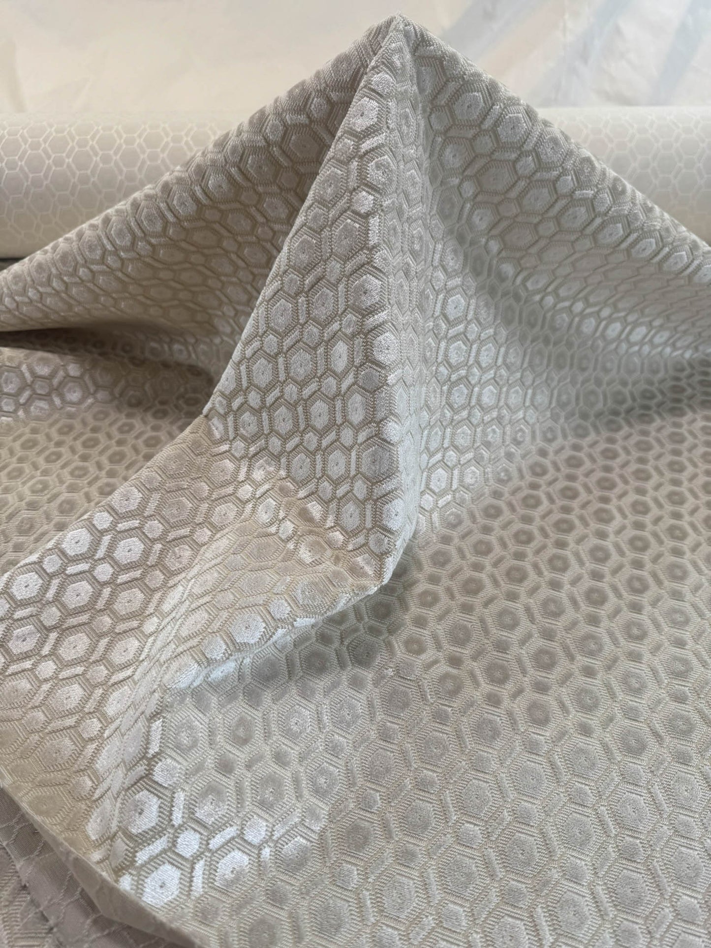 By Yard Scalamandre Manetta Ivory Cut Velvet Small Scale Hexagon Cotton Viscose - By The Yard