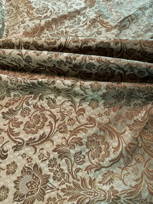In Name of Rose Medallion Acanthus Renaissance Silk Damask Jacquard Gold Copper MSRP USD 225Y