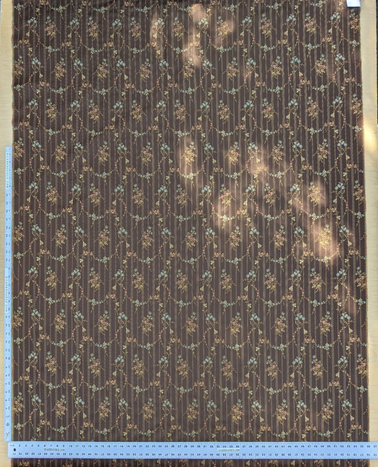 Scalamandre Eveline Truffle Classic French Rococo Silk Lampas Eveline in Truffle Brown Gold Blue Red MSRP USD320/y