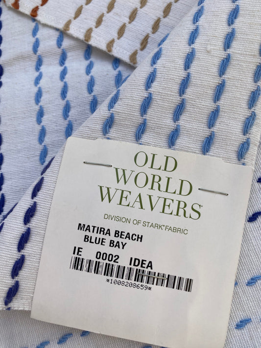 1 Berkbox75 Square Embroidery by Old World Weavers Matira Beach Blue Bay Stripe White MSRP USD 118/Y