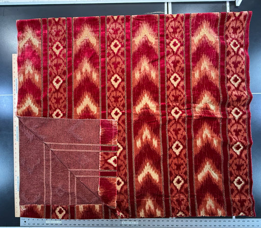 Scalamandre Kailash Rosso Red Ikat Stripe Chevron Silk Velvet - 2.4 yards - MSRP USD 1958/y