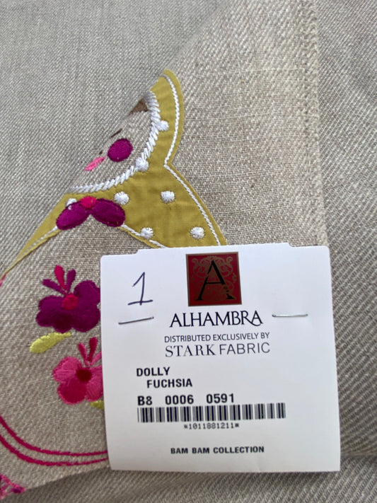 8 Berkbox75 Square Embroidery by Alhambra Dolly Fuschia Pink on Taupe MSRP USD 306/Y
