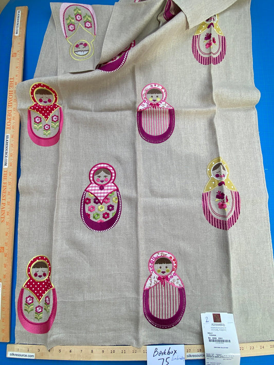 10 Berkbox75 Square Embroidery by Alhambra Dolly Fuschia Pink on Taupe 1.2yd x 26 MSRP USD 306/Y