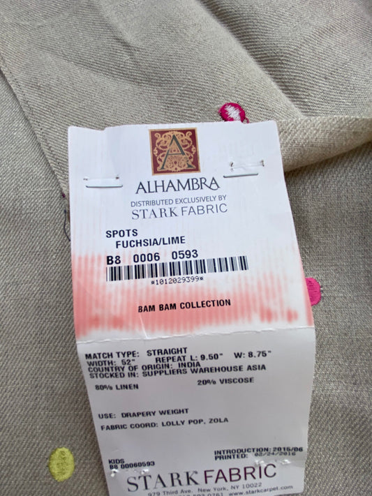 11 Berkbox75 Square Embroidery by Alhambra Spots Fuschia Lime MSRP USD Small Scale Kids Nursery 1.2yd x 26" MSRP USD 300+/Y