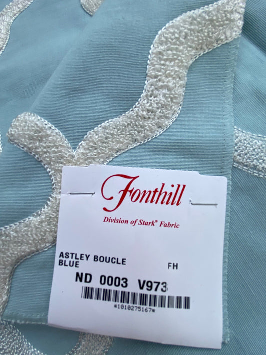 14 Berkbox75 Square Embroidery by Fonthill Astley Boucle Blue 1yd x 25" Diamond Ogee MSRP USD 338/Y