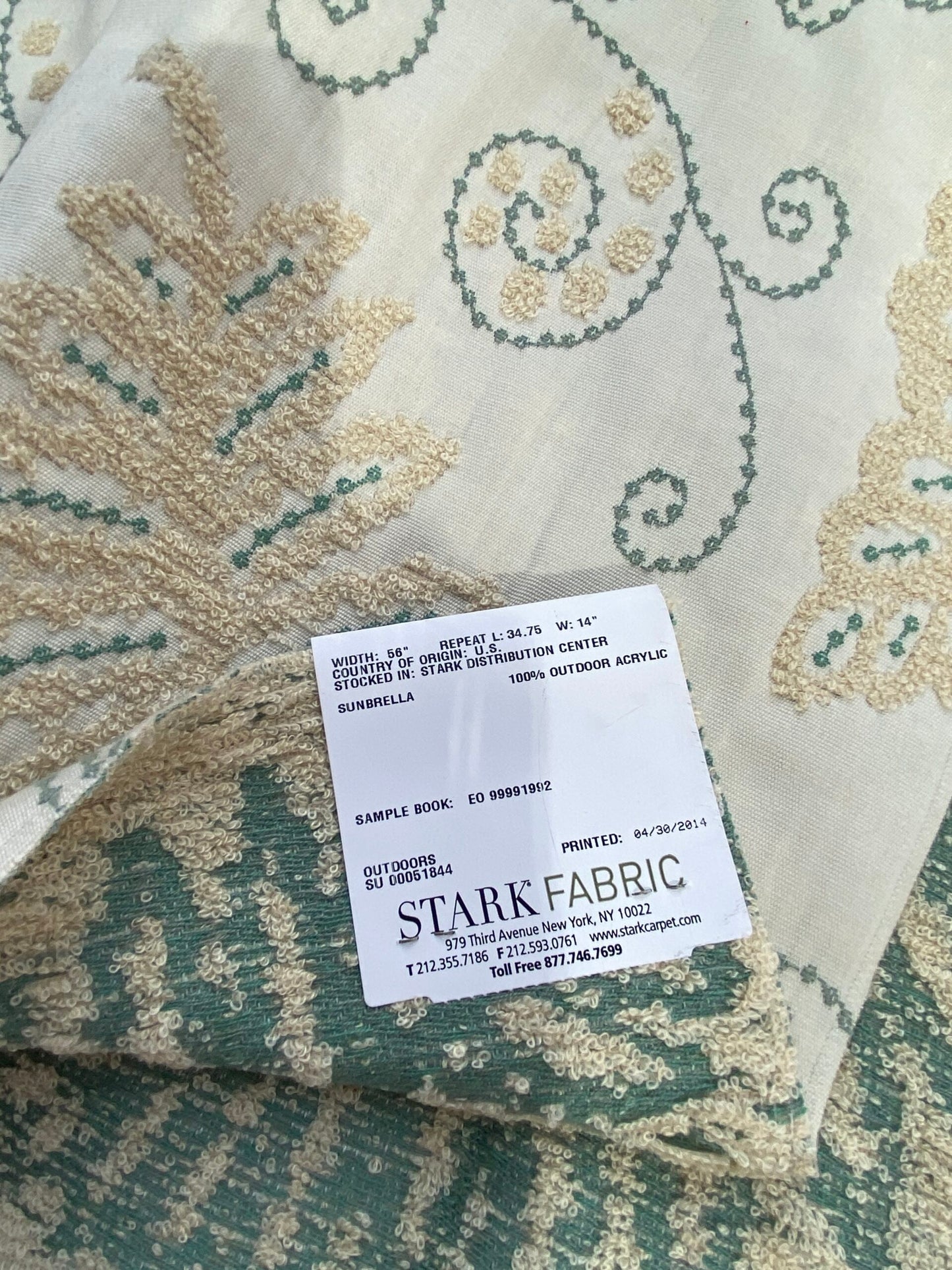 16 Berkbox75 Square Embroidery by Grey Watkins Fern Wood Aqua on Cream Foliage Outdoor MSRP USD 372/Y