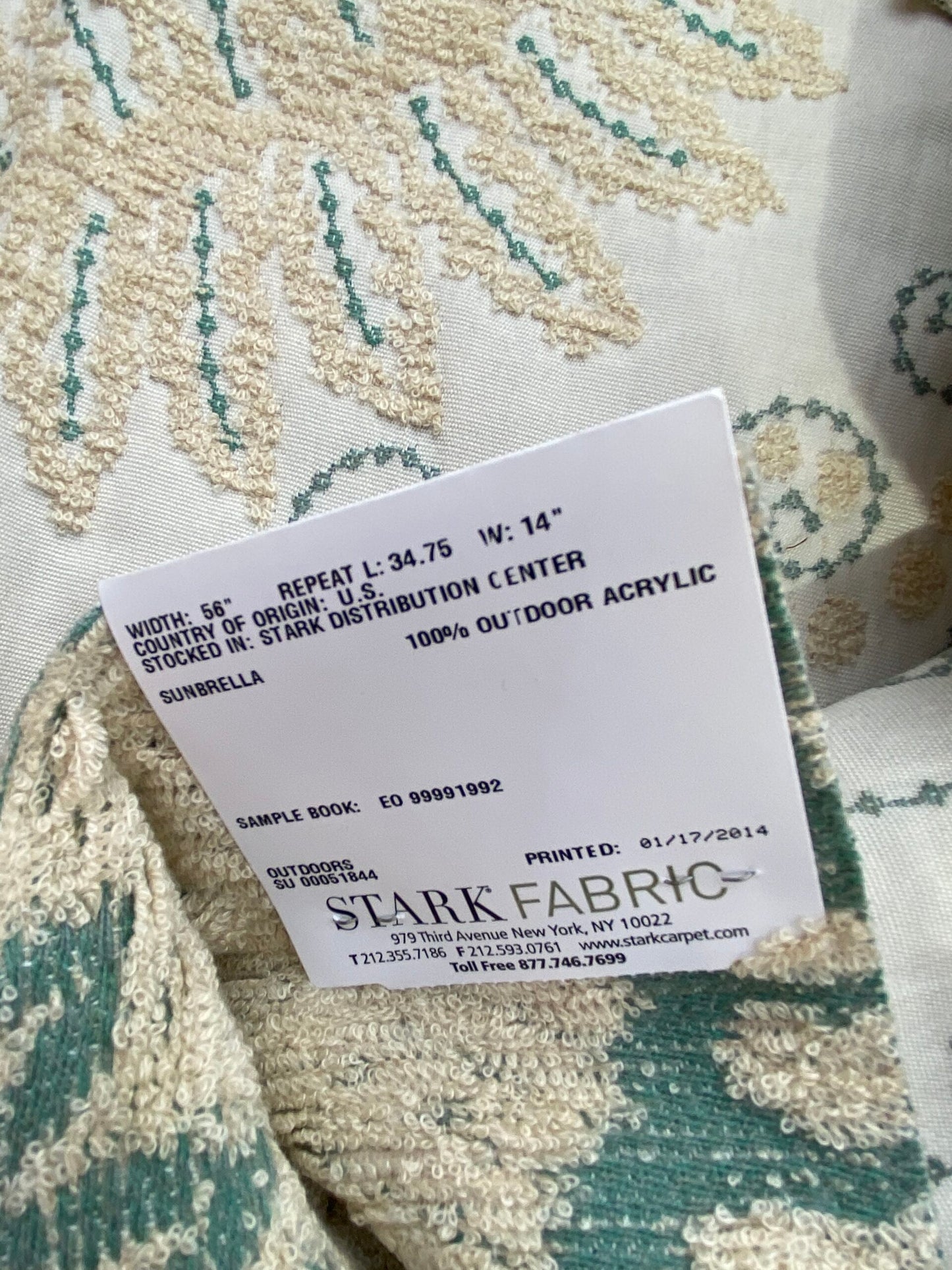 17 Berkbox75 Square Embroidery by Grey Watkins Fern Wood Aqua on Cream Foliage Outdoor MSRP USD 372/Y