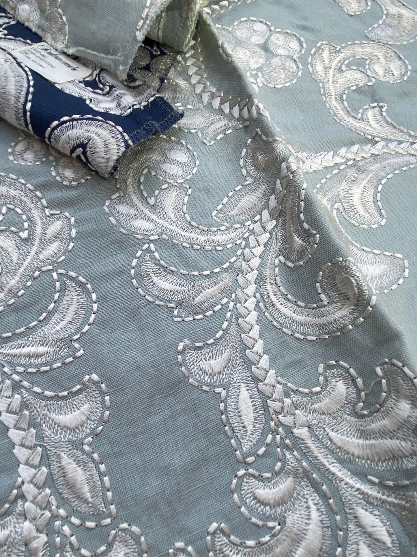 22 Berkbox75 Square Embroidery by Scalamandre Chiara Em Floral white on Gray MSRP USD 576/Y