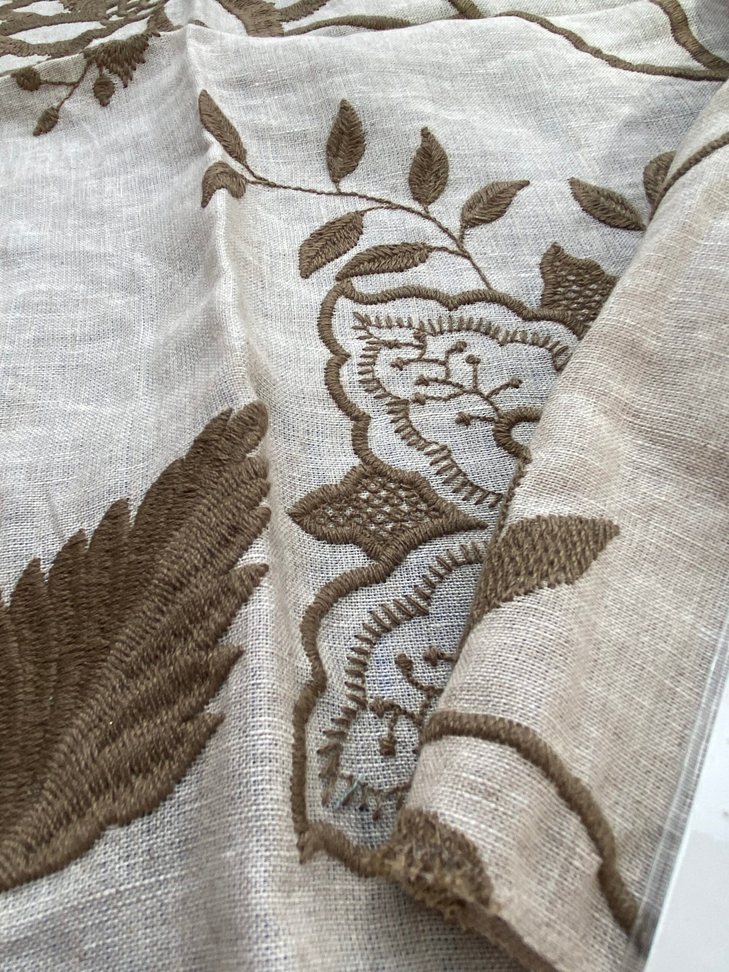 23 Berkbox75 Square Embroidery by Fonthill Patna Natural Botanical Foliage Cream Brown MSRP USD 396/Y