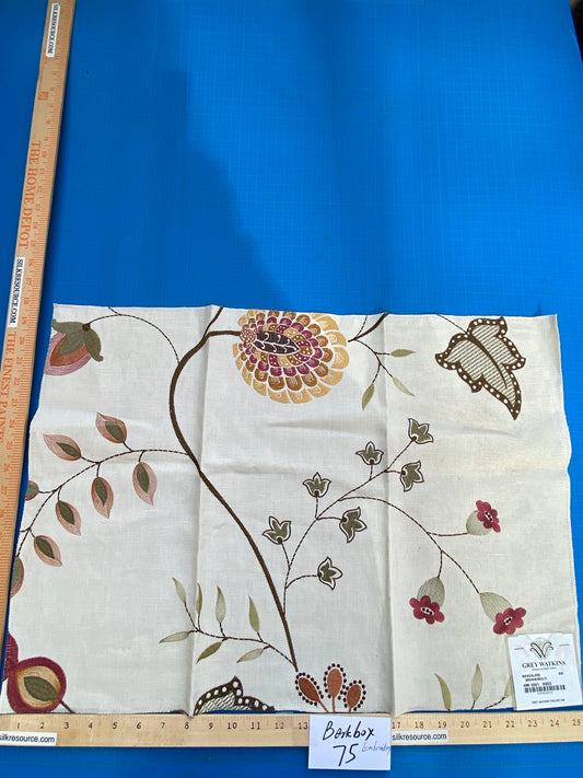 25 Berkbox75 Square Embroidery by Grey Watkins Mangalore Brown on Natural Botanical Foliage MSRP USD 240/Y