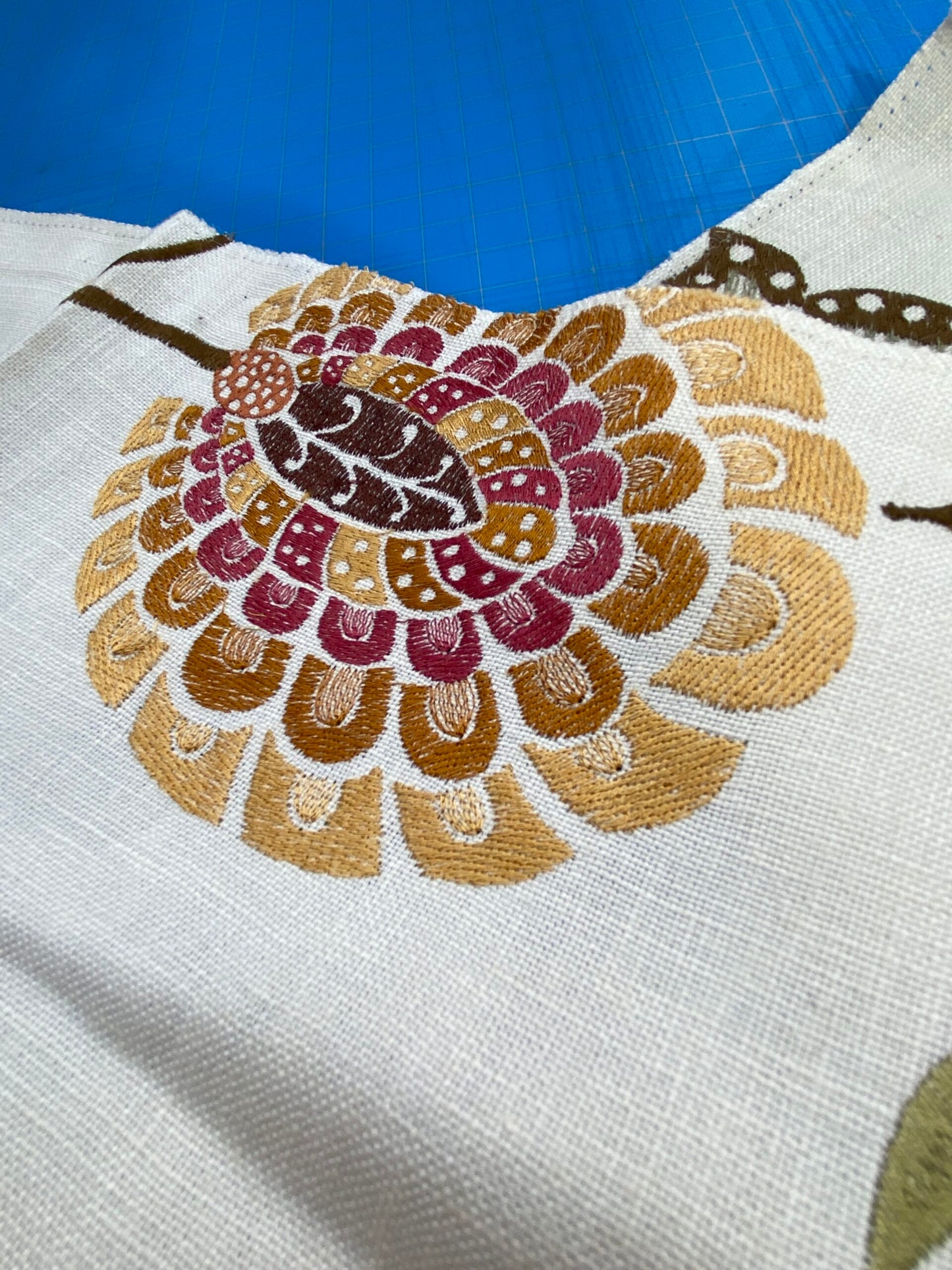 25 Berkbox75 Square Embroidery by Grey Watkins Mangalore Brown on Natural Botanical Foliage MSRP USD 240/Y