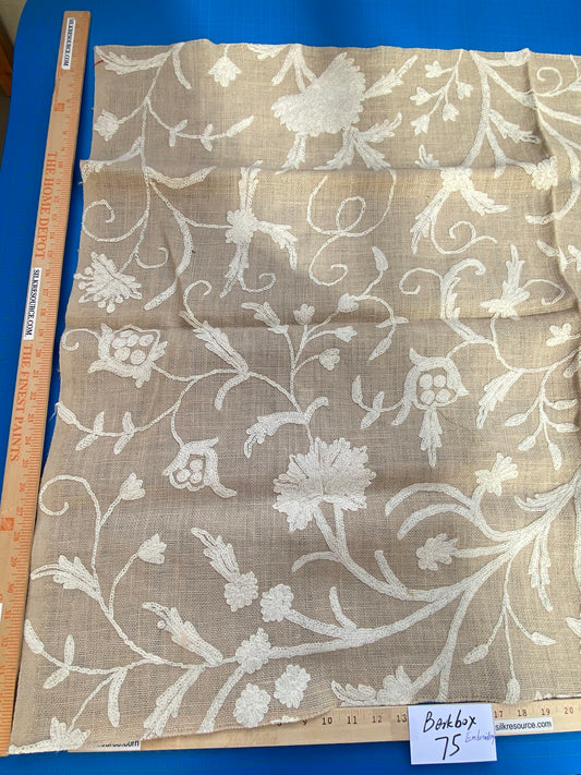 26 Berkbox75 Square Embroidery by Old World Weavers Balik Natural Wool Crewel On Jute 34" X 48" MSRP USD 304/Y