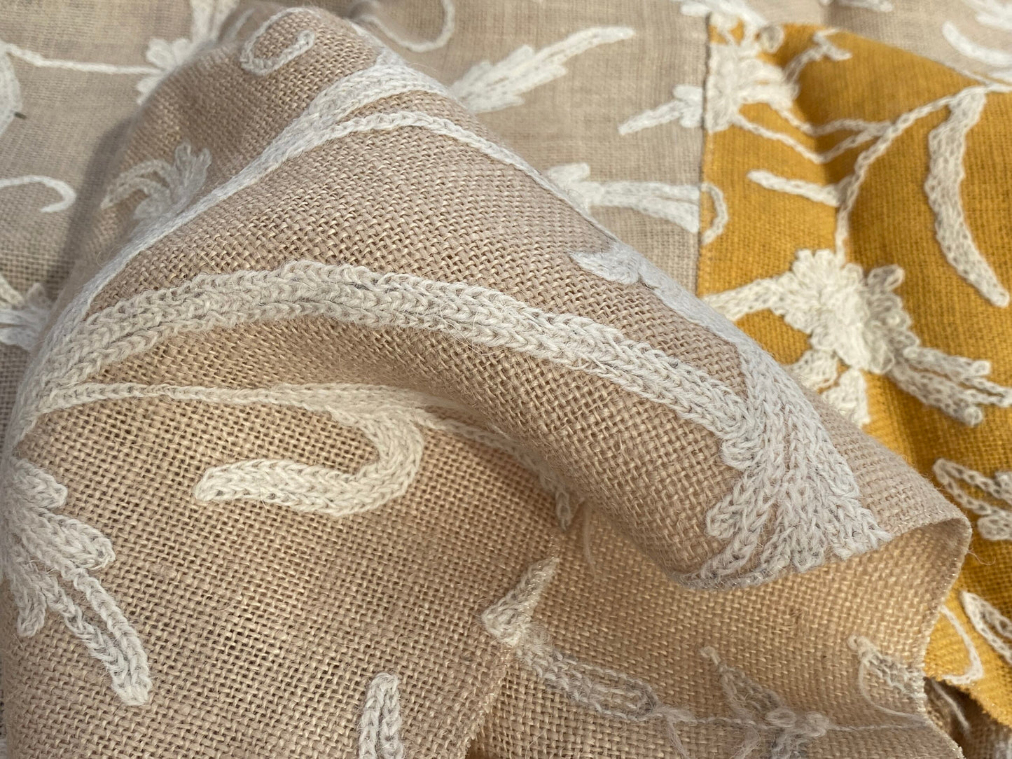 26 Berkbox75 Square Embroidery by Old World Weavers Balik Natural Wool Crewel On Jute 34" X 48" MSRP USD 304/Y